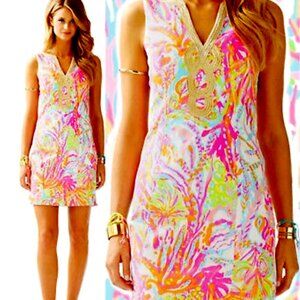 Lilly Pulitzer Gold Trim Scuba To Cuba  Shift Dress- Sz 10